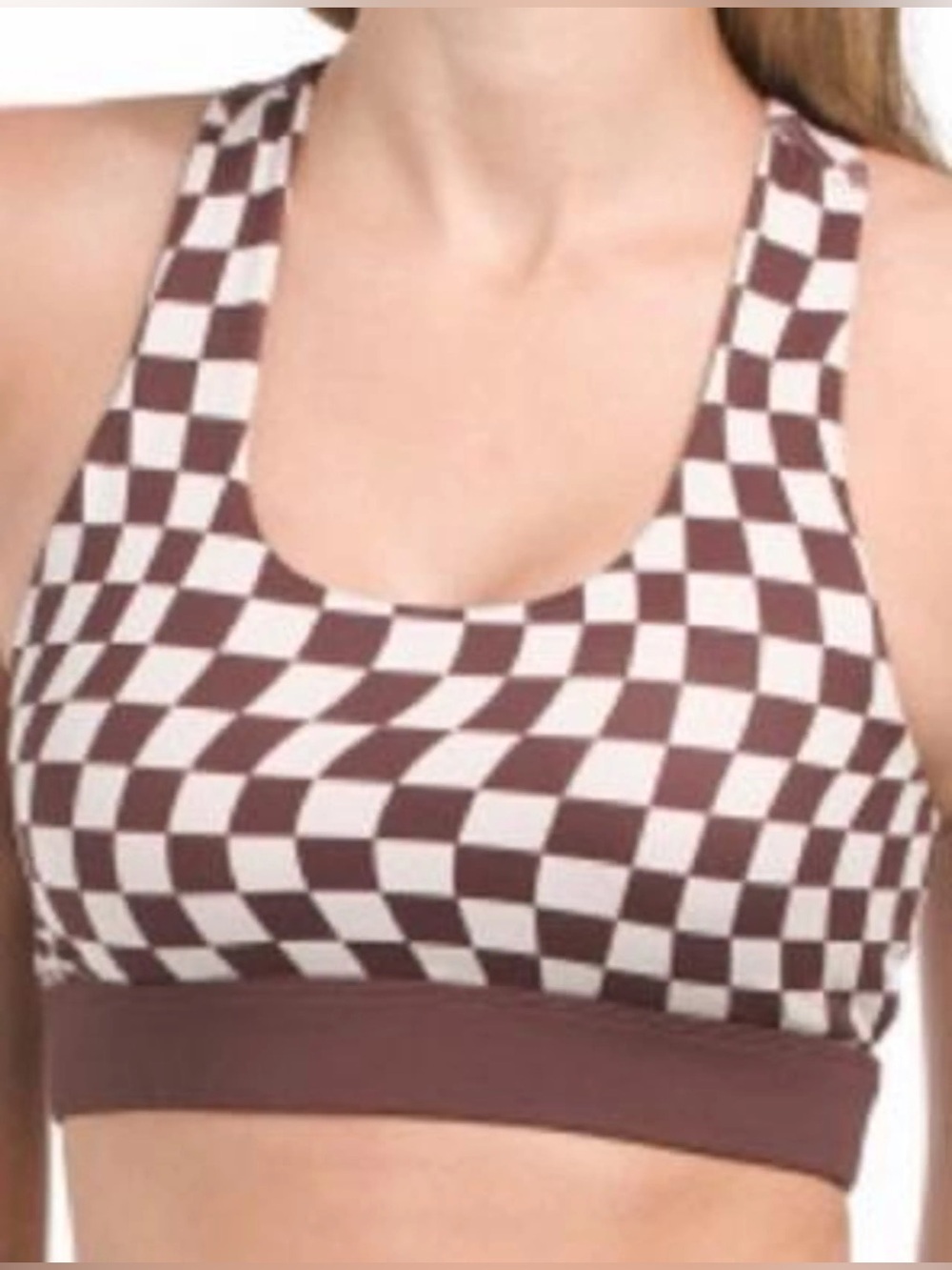 WILO The Label Checkered Sports Bra Brown Cream Racerback Size L